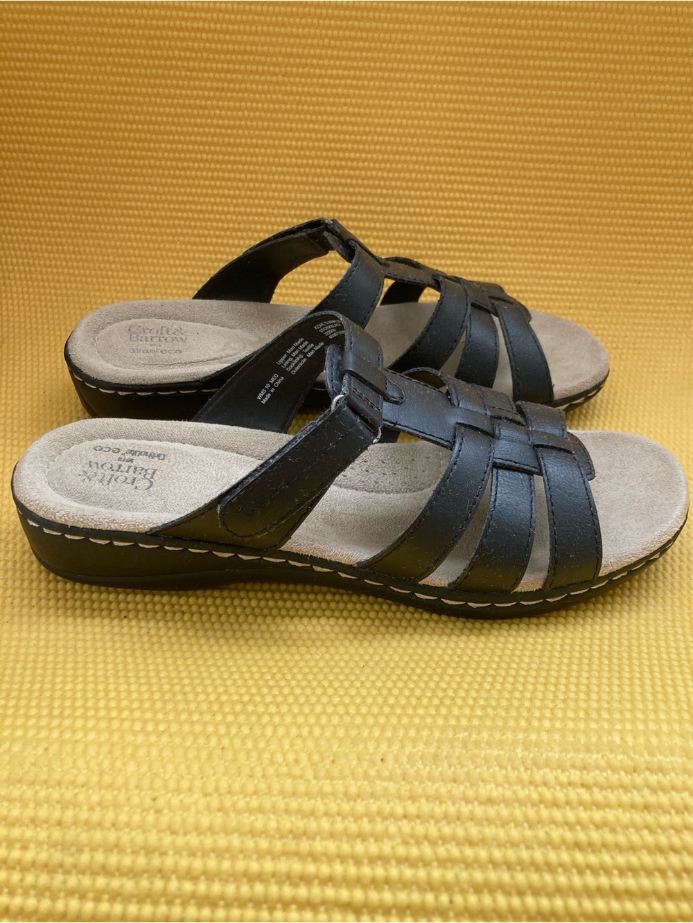 Croft and Barrow Magnuss Black Leather Slide Sandals for Women Size 10